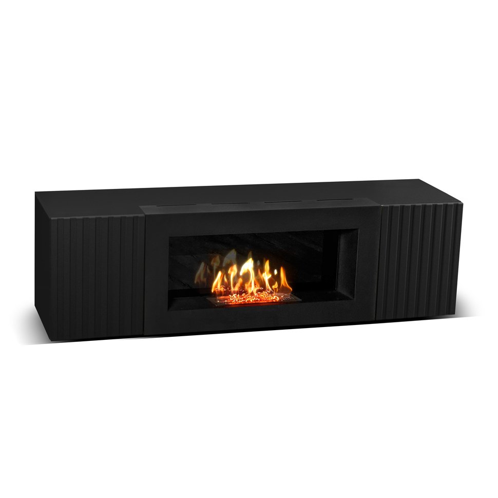 Тумба под ТВ с биокамином SteelHeat IMOLA IMPULSE 140 см (корпус черный / фасады черный)