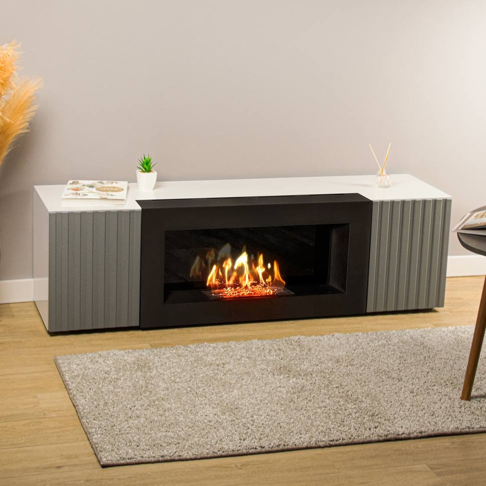 Тумба под ТВ с биокамином SteelHeat IMOLA IMPULSE 140 см (корпус белый / фасады гротто гранит) Тумба под ТВ с биокамином SteelHeat IMOLA IMPULSE 140 см (корпус белый / фасады гротто гранит)